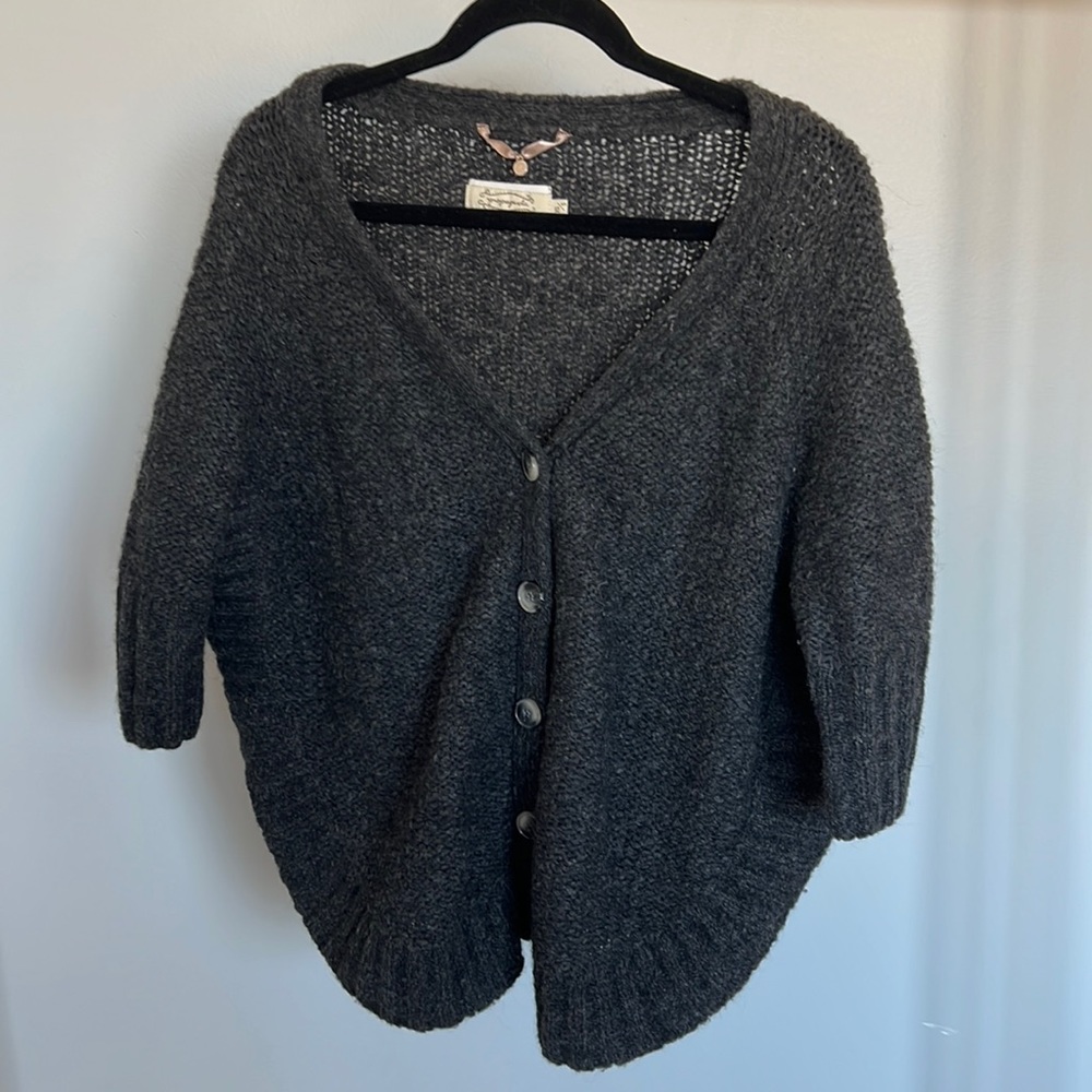 Grey Poncho Cardigan Sweater